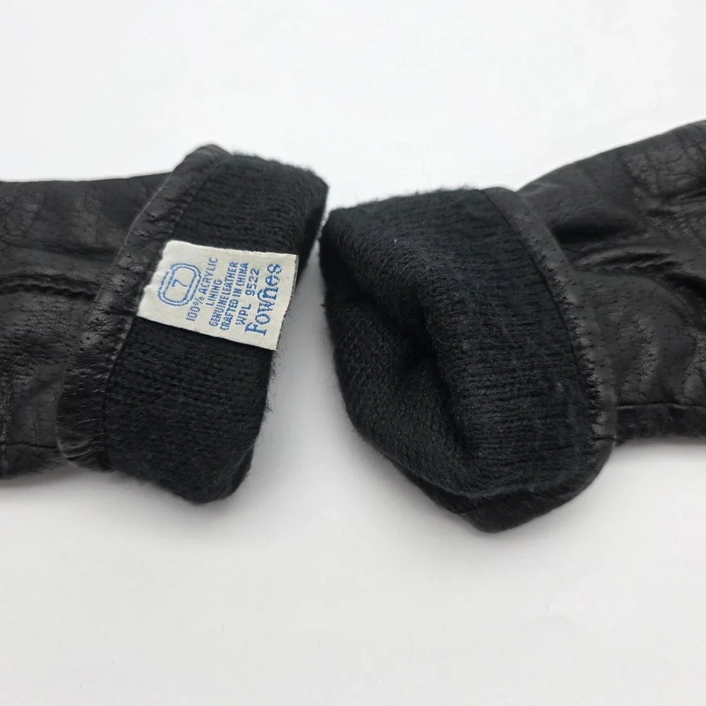 Fownes Vintage Leather Driving Gloves Women 7‎ Black Pebbled Classic Old Money